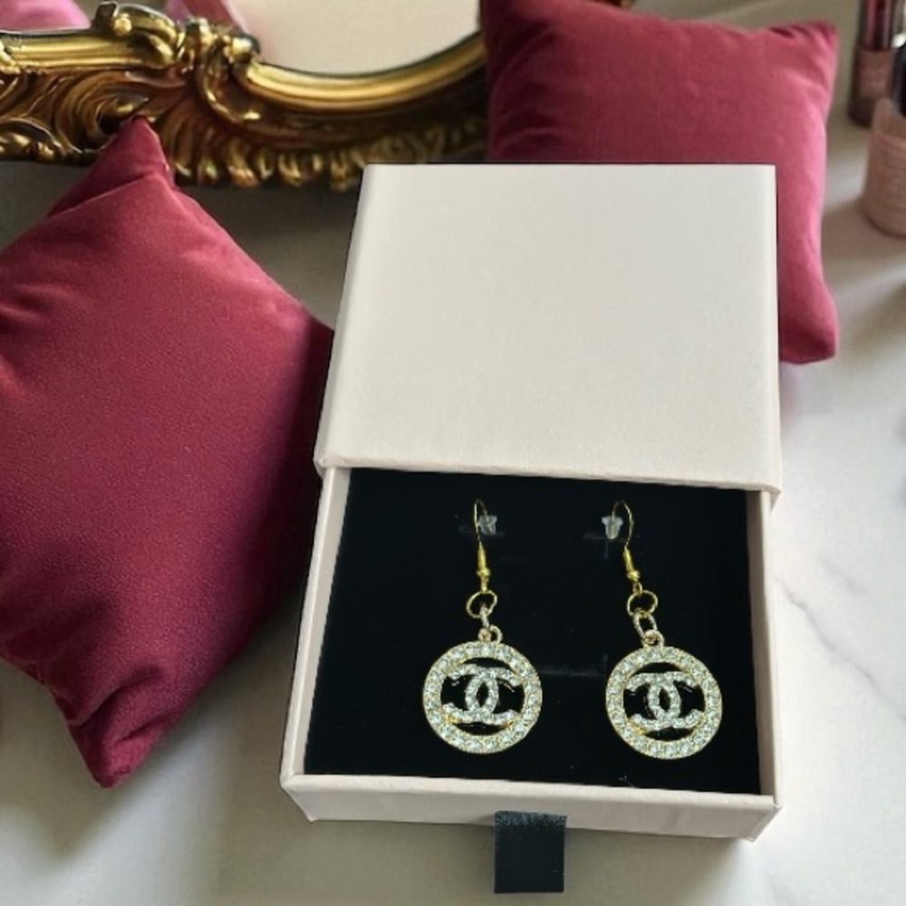 Gold and CZ  Zipperpull Pendant Earrings - Picture 3 of 3